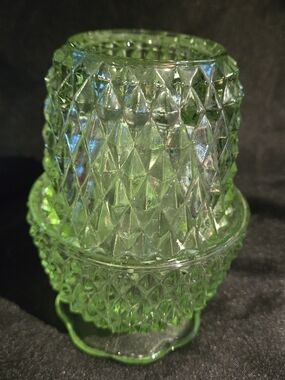 Indiana Glass Lime Green Diamond & Hobnail Pressed Glass Lantern Shade